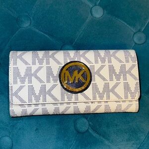 Michael Kors White and Navy MK Logo Continental Wallet